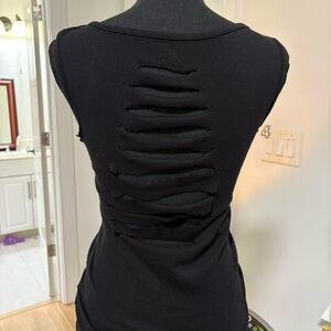 Black Sleeveless Top with Distressed Back
